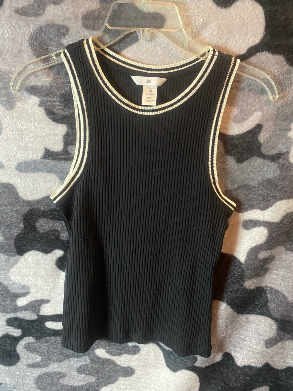 H&M Black Ribbed Tank with Cream Contrast Trim